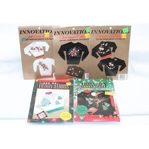 90s INNOVATIONS Christmas Iron On Kits NEW Christmas Tree Reindeer Poinsettia...